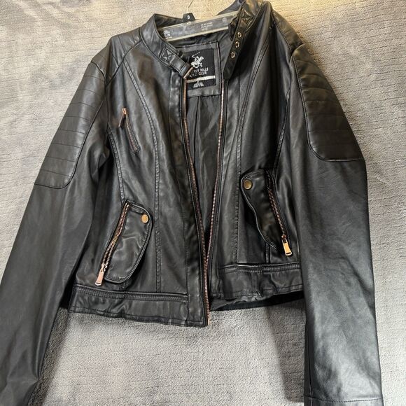Beverly Hills Polo Club Jackets & Blazers - Beverly Hills Polo Club Faux Leather Bomber Jacket - Black Women Medium Chic